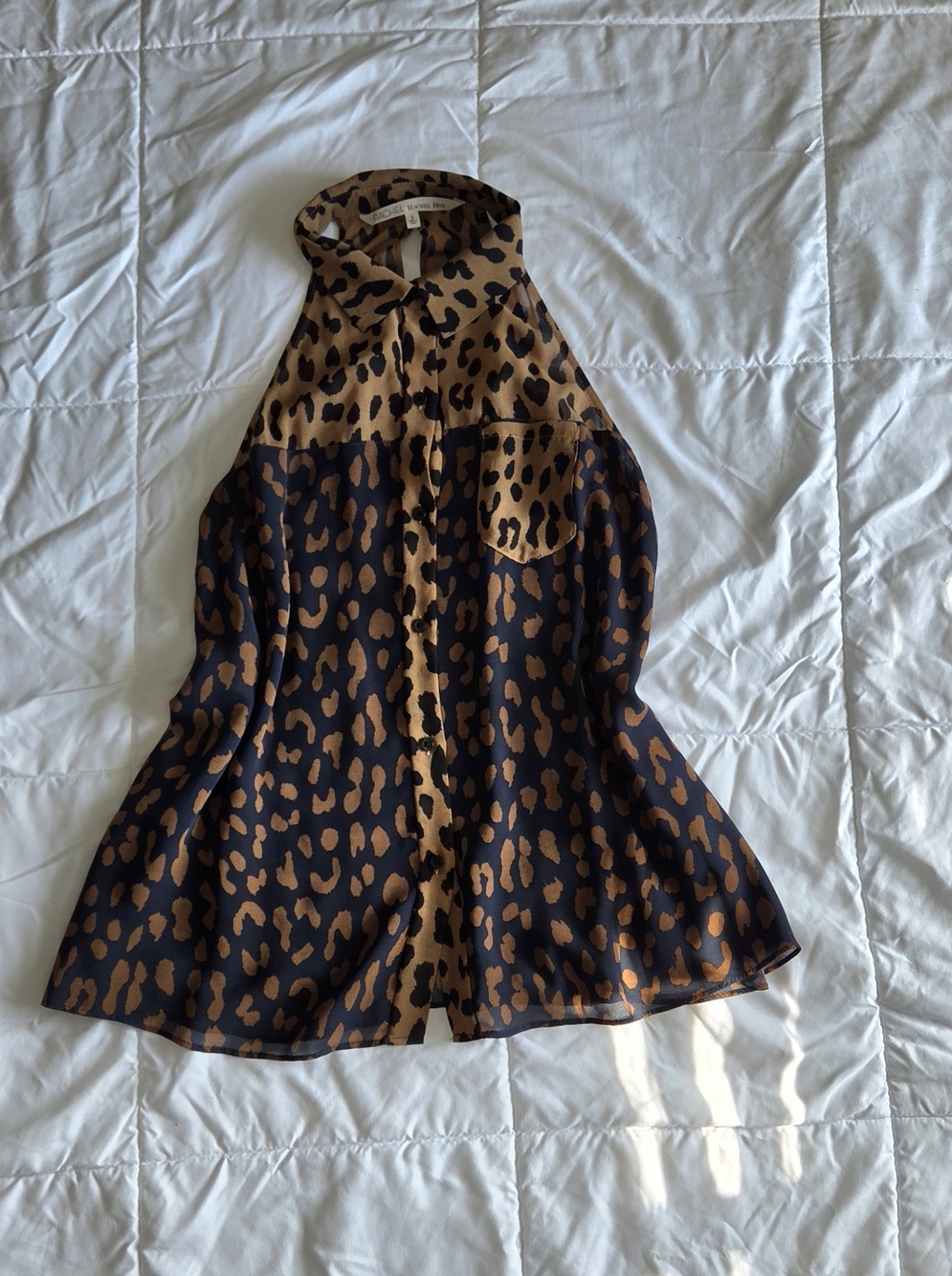 Rachel Rachel Roy Sleeveless Leopard Print Button-Front Top